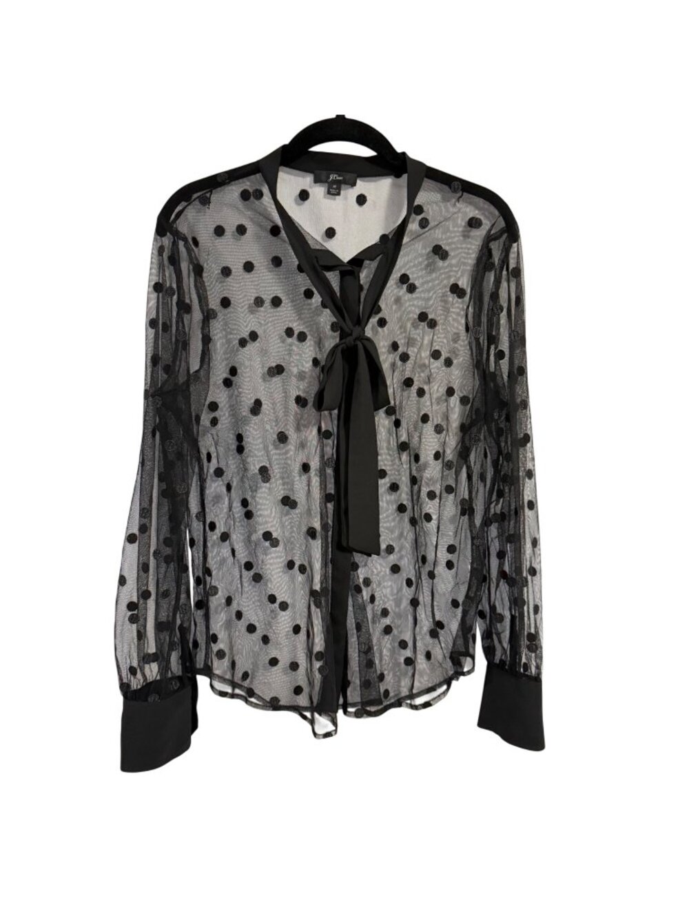 J.Crew Tie-Neck Long-Sleeve Sheer Top in Dotted Tulle Size M Cami Not Included